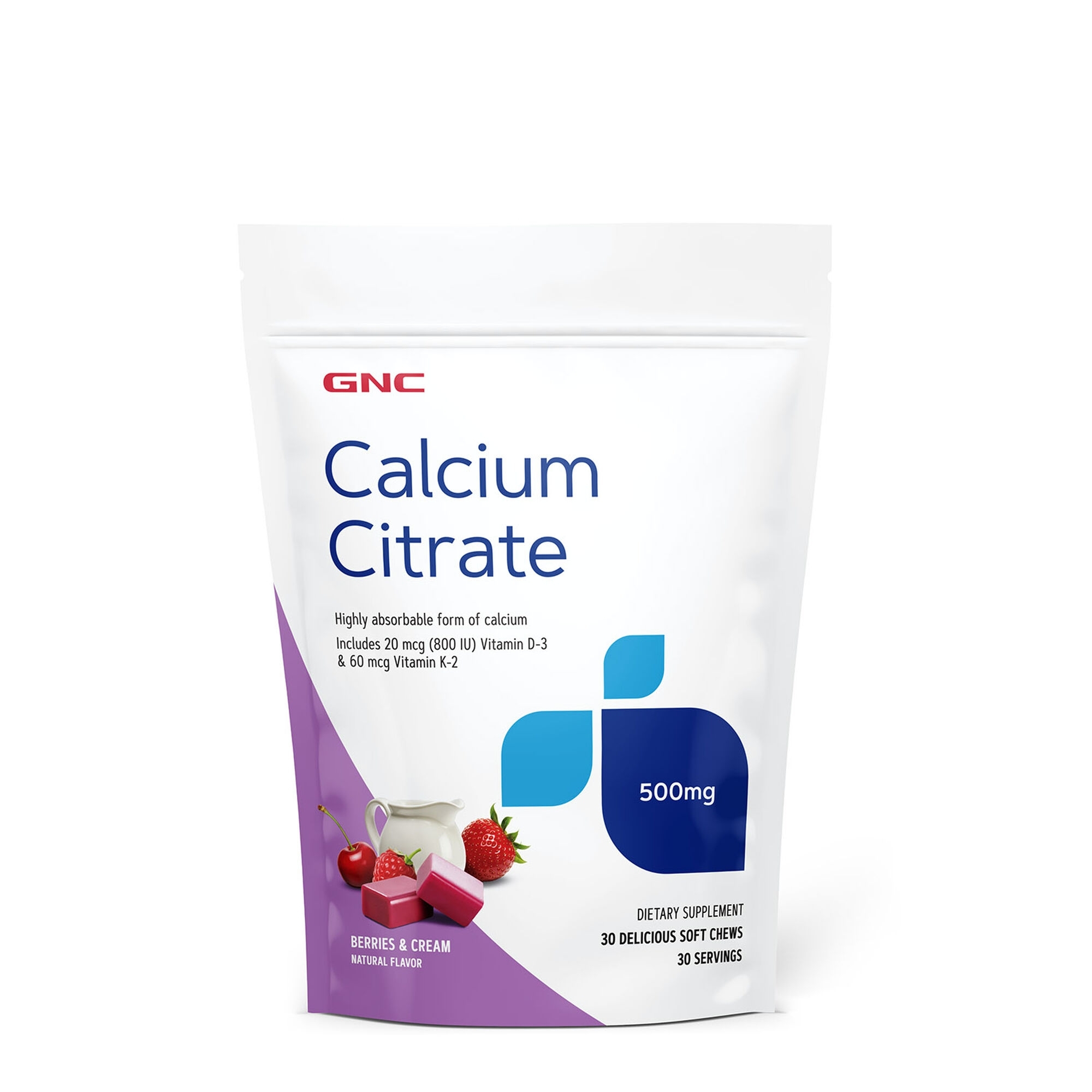 Calcium Citrate caramele cu aroma naturala de fructe de padure si frisca, 30 caramele, GNC