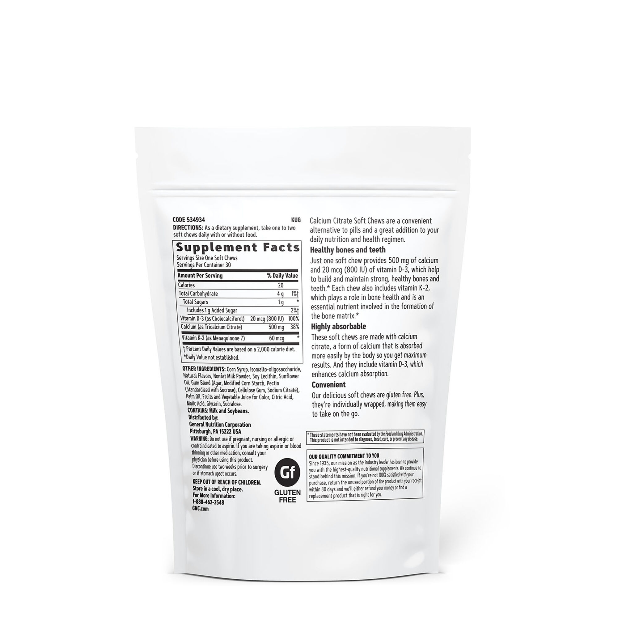 Calcium Citrate caramele cu aroma naturala de fructe de padure si frisca, 30 caramele, GNC