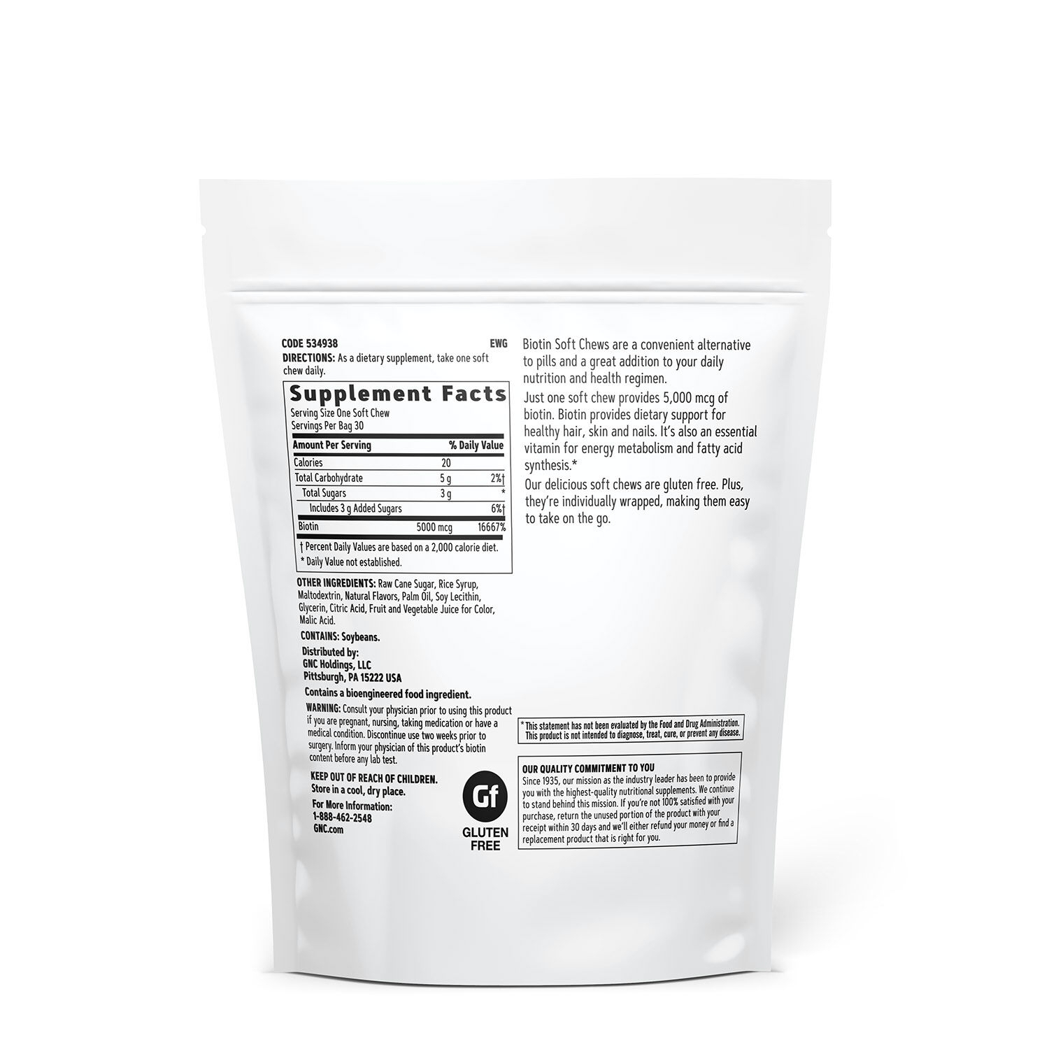 Biotina 5000 mcg, 30 caramele, GNC