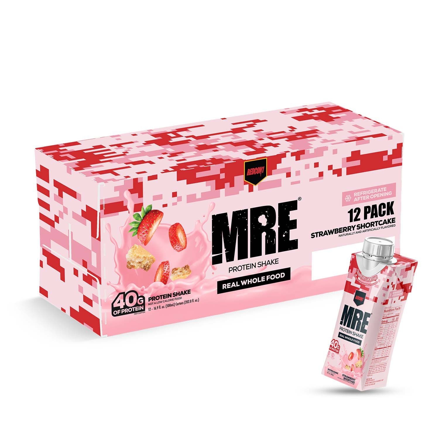 Shake proteic din alimente intregi cu aroma de capsuni, 500 ml, REDCON1