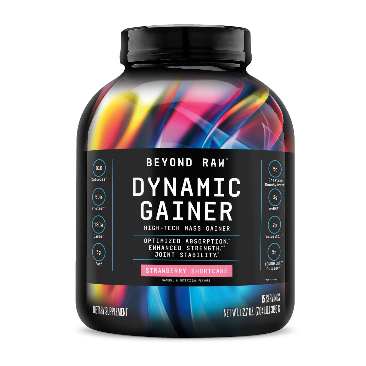 Gainer proteic cu aroma de shortcake de capsuni Beyond Raw Dynamic Gainer, 3195 g, GNC