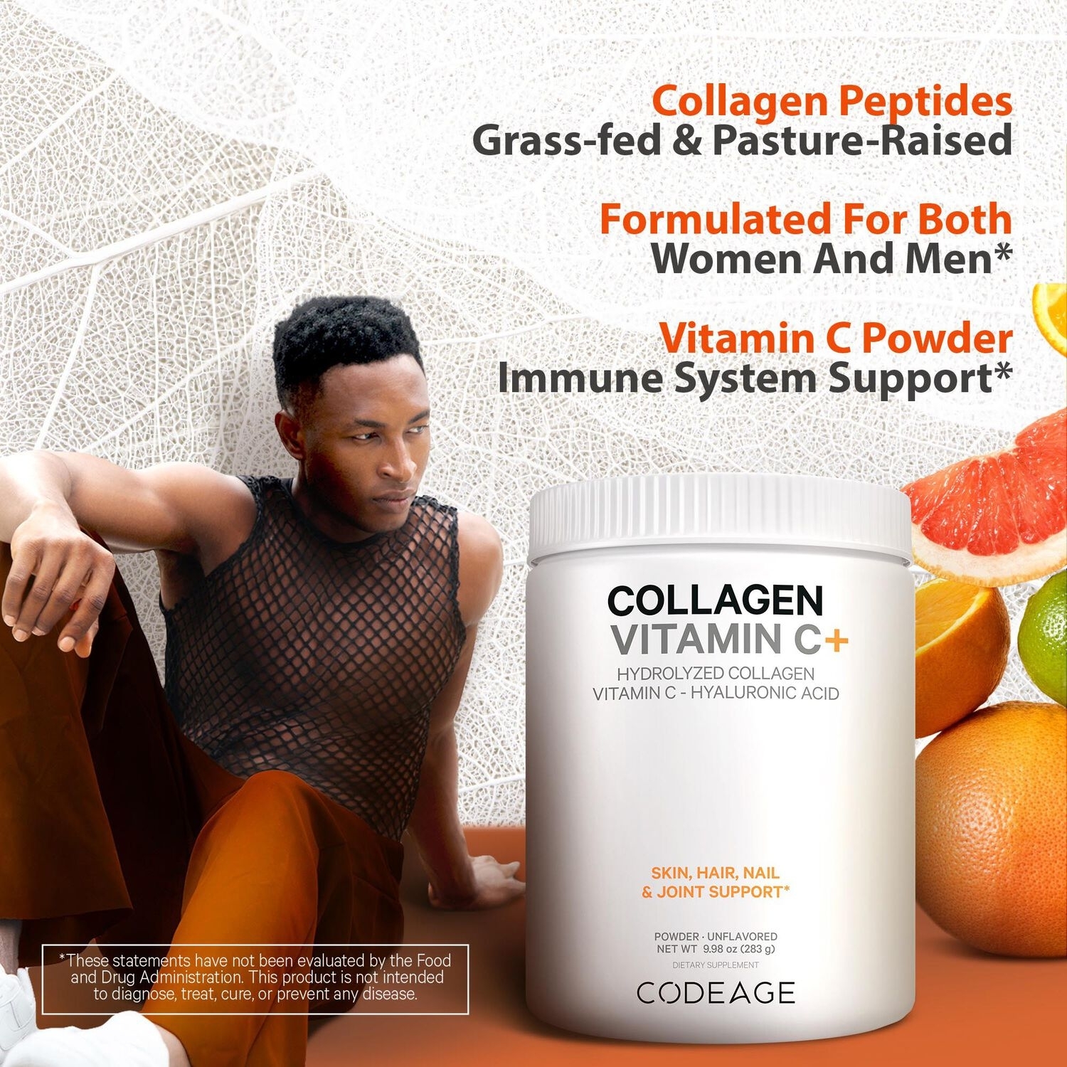 Colagen hidrolizat cu vitamina C si acid hialuronic, 283 g, Code Age