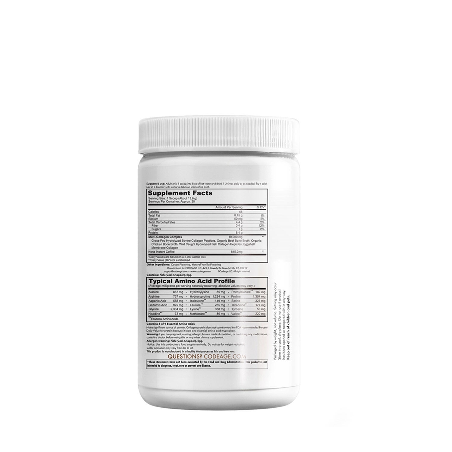 Colagen hidrolizat din 5 surse sub forma de peptide cu cafea kona solubila, 408 g, Code Age