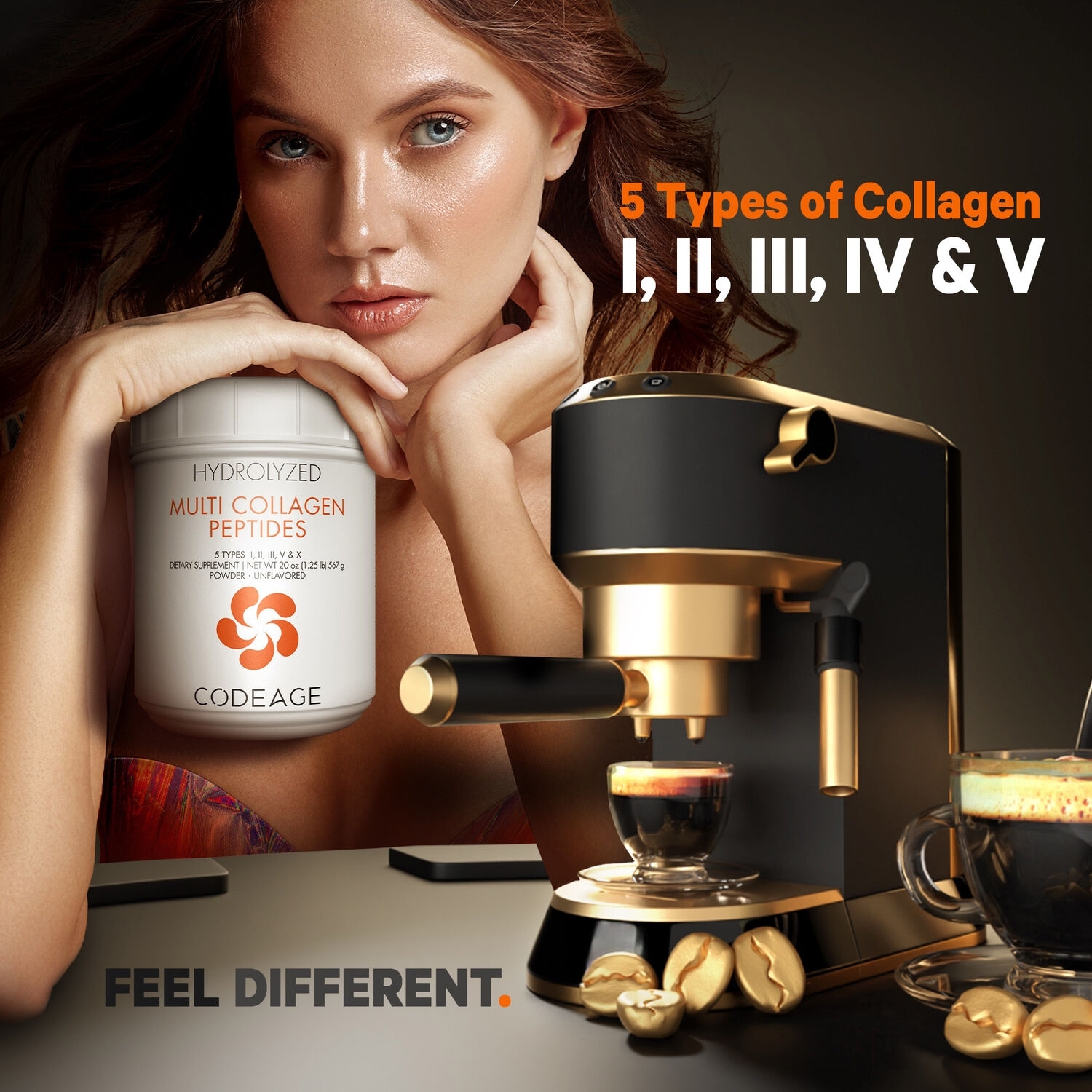 Colagen hidrolizat din 5 surse sub forma de peptide, fara aroma, 567 g, Code Age