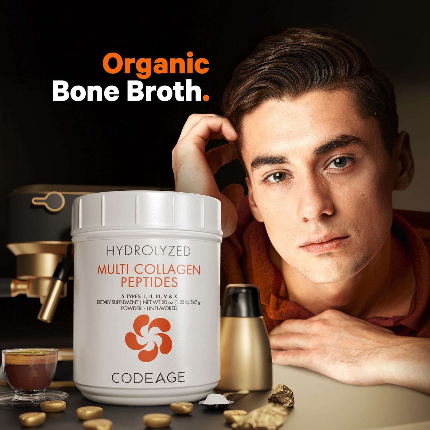 Colagen hidrolizat din 5 surse sub forma de peptide, fara aroma, 567 g, Code Age