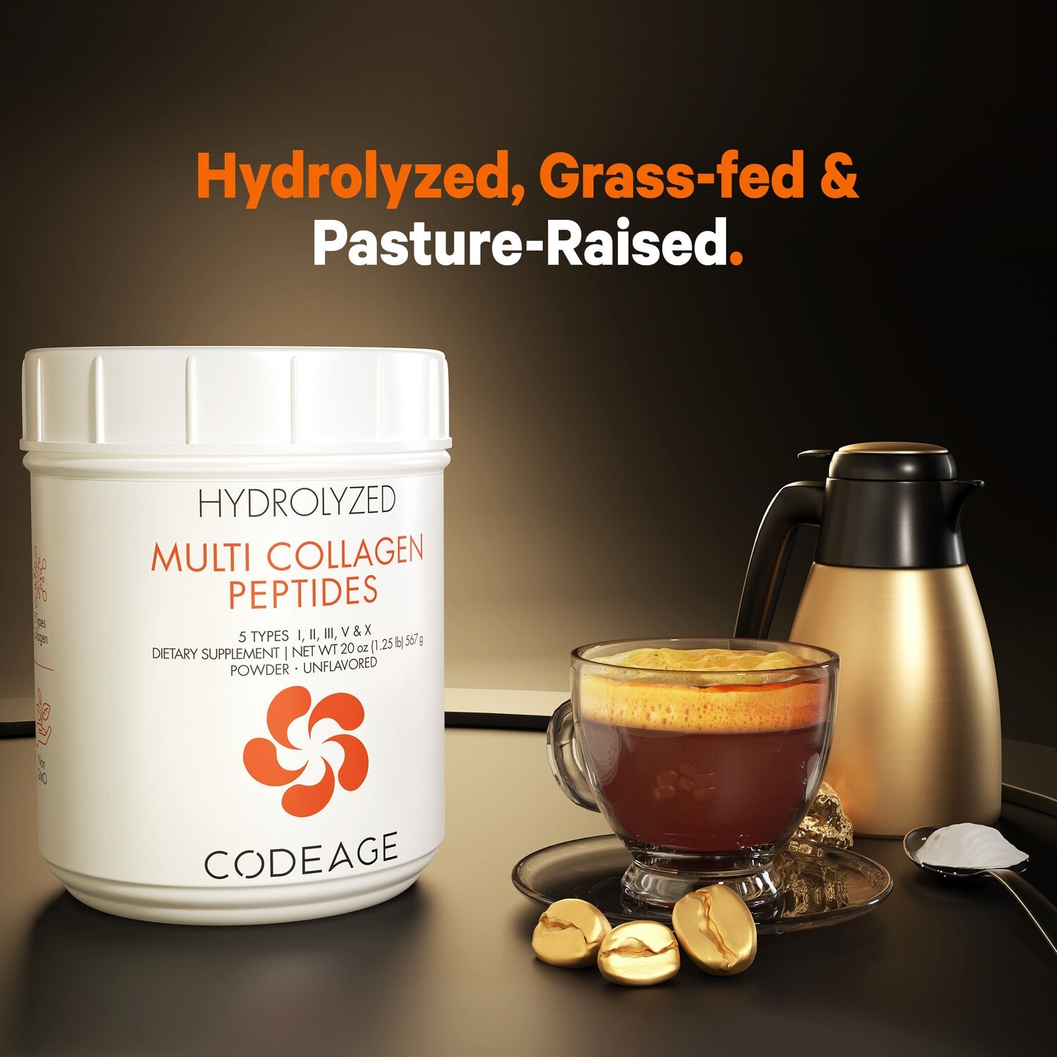 Colagen hidrolizat din 5 surse sub forma de peptide, fara aroma, 567 g, Code Age