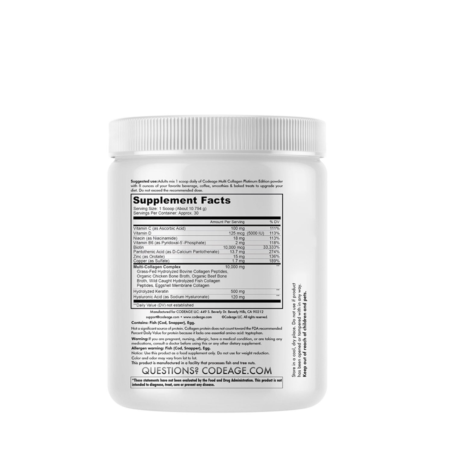 Peptide de colagen cu biotina, keratina si acid hialuronic, 323 g, Code Age
