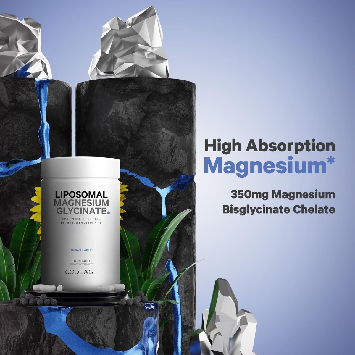 Magneziu bisglicinat lipozomal cu bioperine CodeAge, 120 capsule, GNC