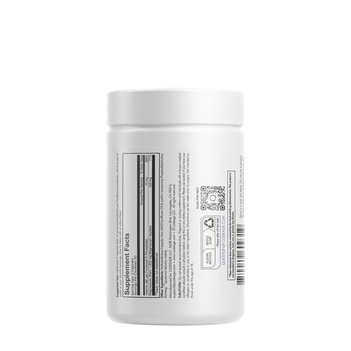 Magneziu taurat lipozomal cu vitamina B6 CodeAge, 120 capsule, GNC