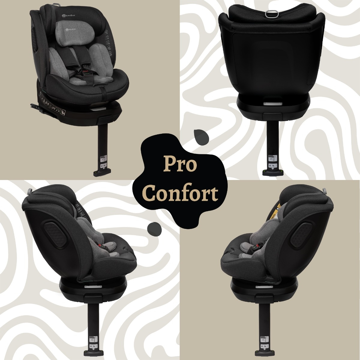Scaun auto Appekids, I-SIZE, 40-150 cm, Rear Facing 360Â°, Pro Confort - Grey