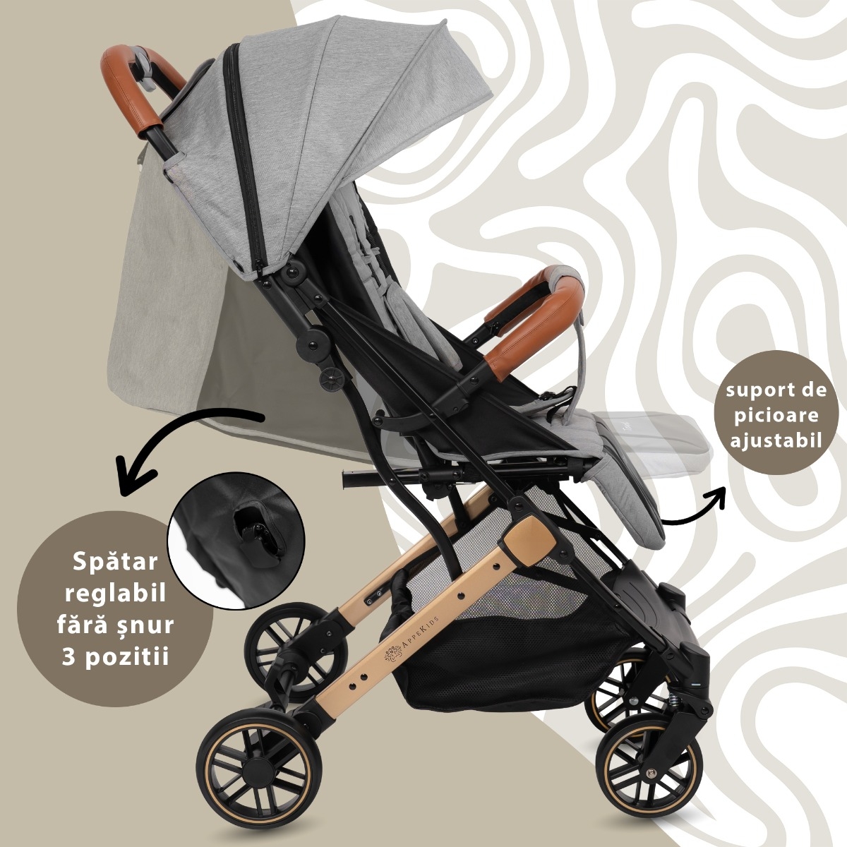 Carucior Sport AppeKids Travel, Ultracompact, Tip Troller - Grey