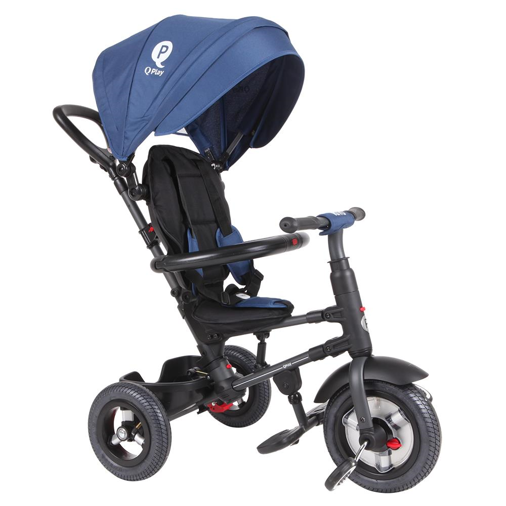 Tricicleta cu roti de cauciuc Qplay Rito Rubber Albastru Inchis