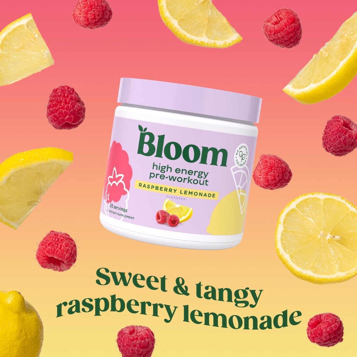 Pre-workout pentru femei cu aroma de limonada cu zmeura Bloom High Energy, 207.5 g, GNC