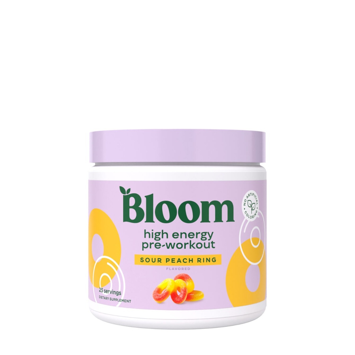 Pre-workout pentru femei cu aroma de jeleuri cu piersica acrisoara Bloom High Energy, 197.5 g, GNC
