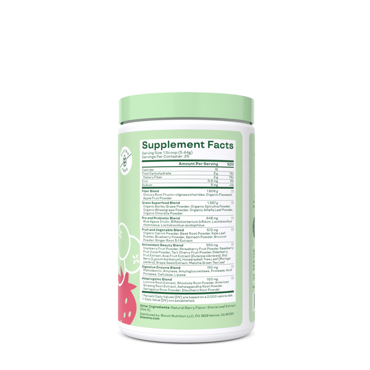 Amestec de super-alimente verzi cu aroma de fructe de padure Bloom Greens & Superfoods, 136 g, GNC
