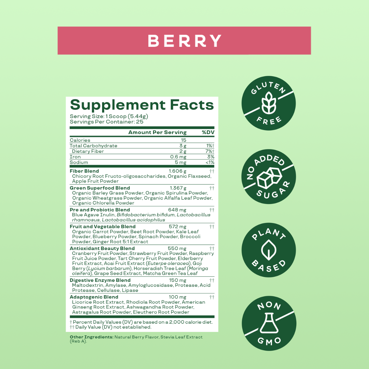 Amestec de super-alimente verzi cu aroma de fructe de padure Bloom Greens & Superfoods, 136 g, GNC
