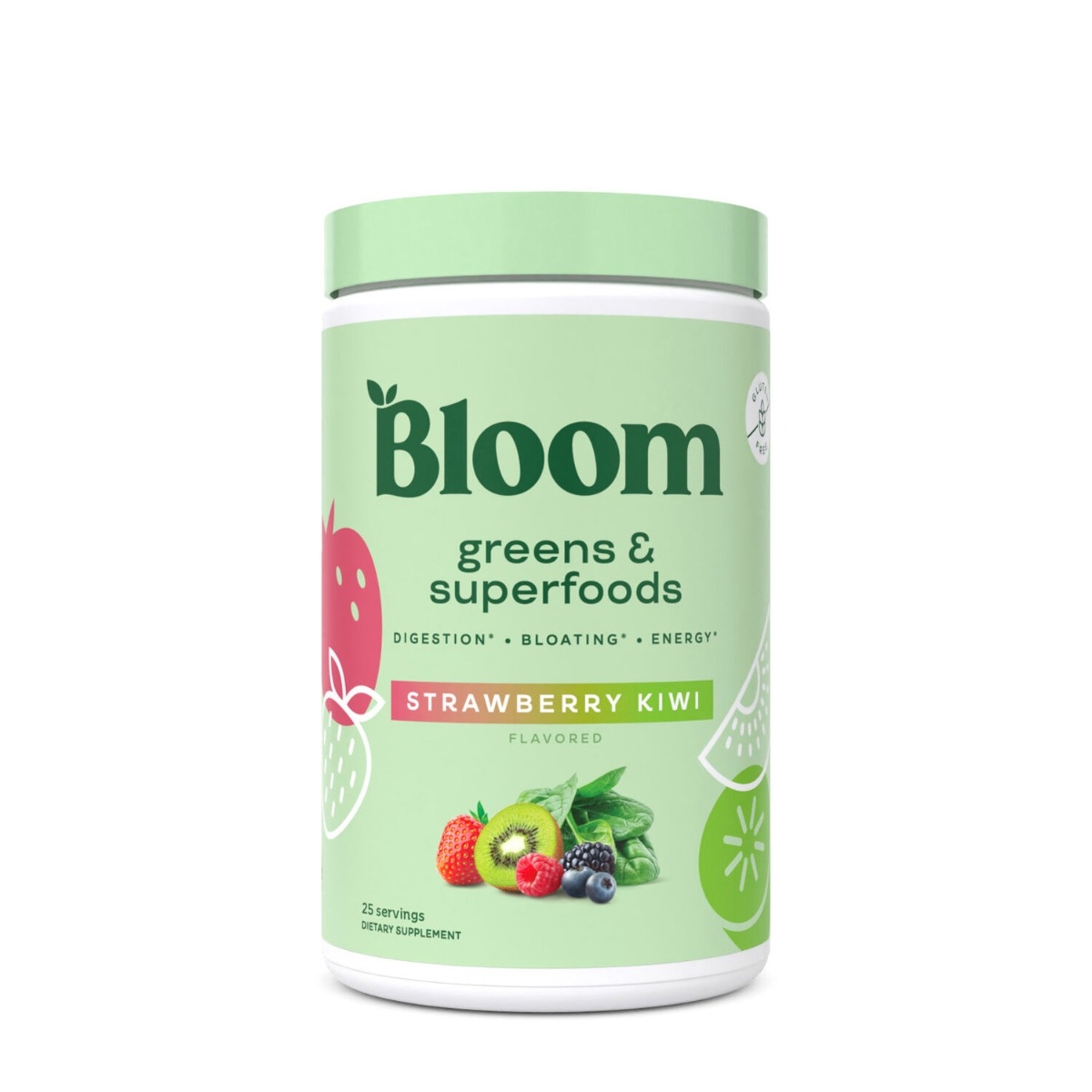 Amestec de super-alimente verzi cu aroma de capsuni si kiwi Bloom Greens & Superfoods, 150.75 g, GNC