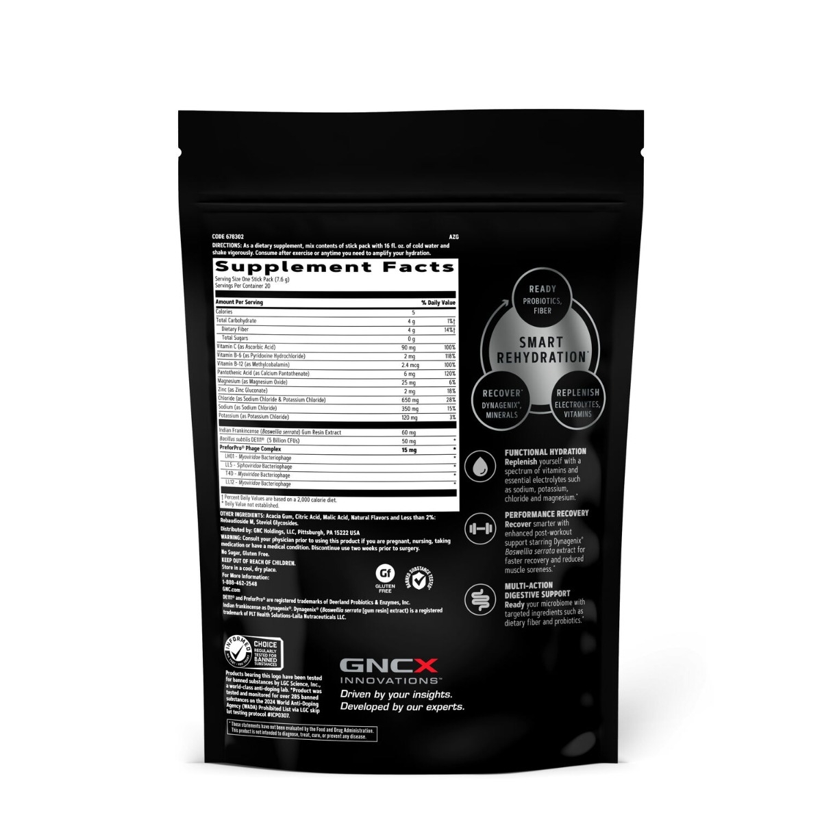 Electroliti cu aroma de acai, afine si rodie AMP Amplified Hydration, 20 de plicuri, GNC