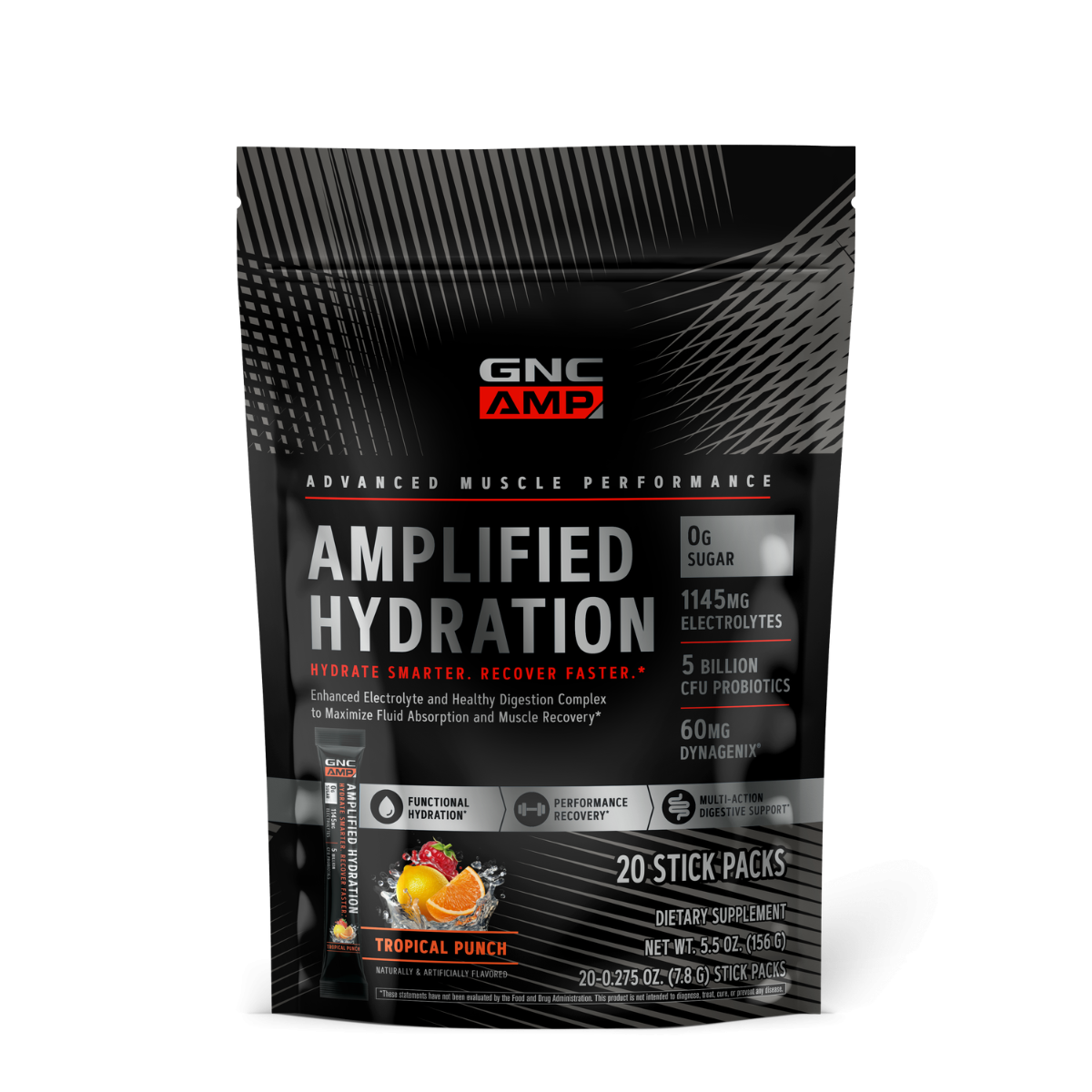 Electroliti cu aroma de fructe tropicale AMP Amplified Hydration, 20 de plicuri, GNC