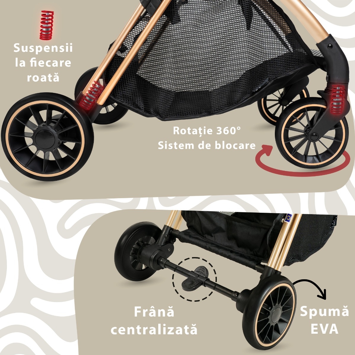Carucior Sport AppeKids â€“ Upp â€“ Ultracompact, Pliere automata, De la nastere la 22kg - Powder Grey