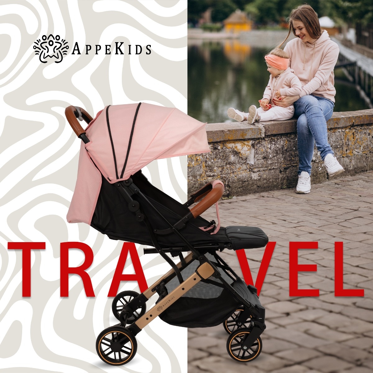 Carucior Sport AppeKids Travel, Ultracompact, Tip Troller - Pink
