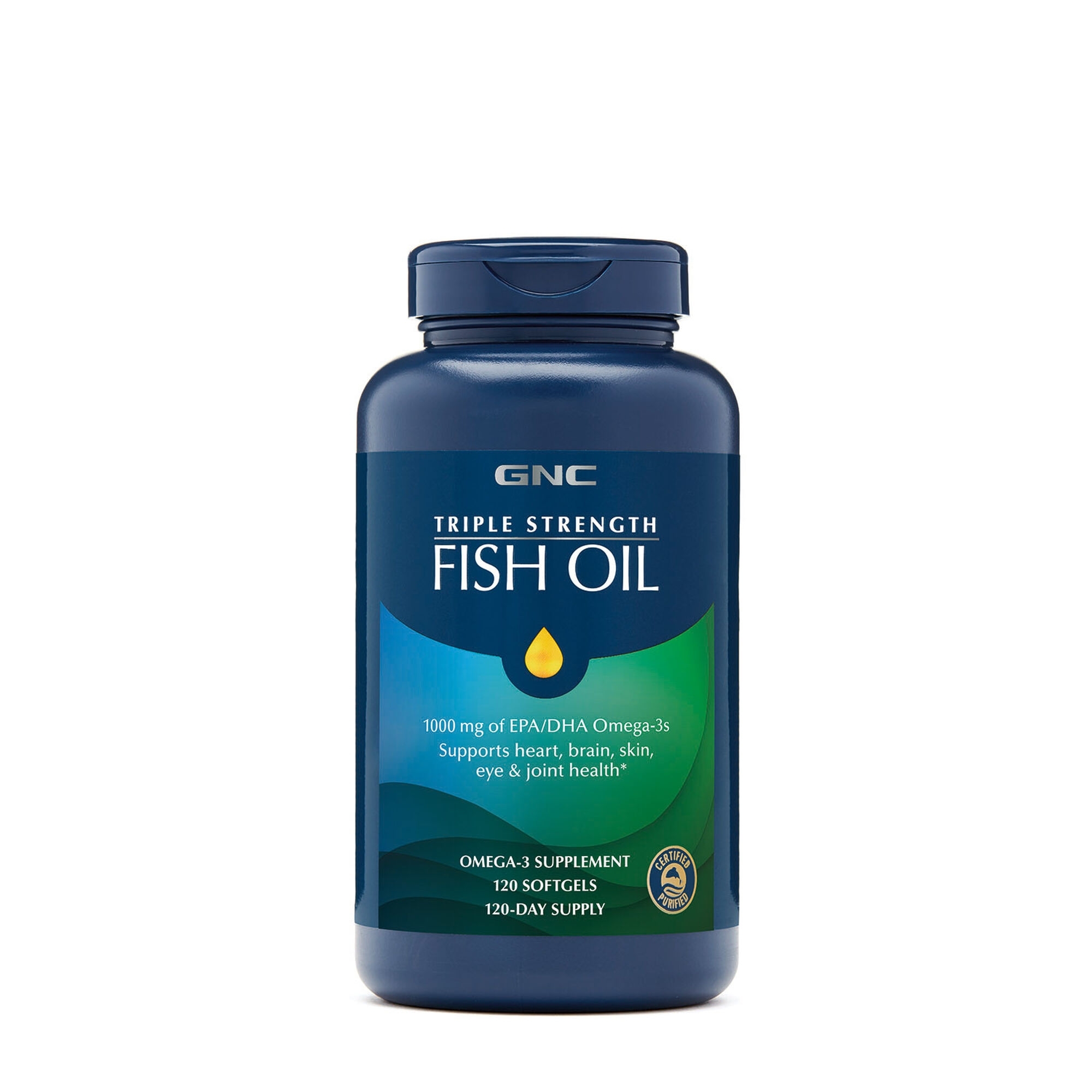 Ulei de peste 1000 mg omega 3 EPA si DHA Triple Strength, 120 capsule, GNC