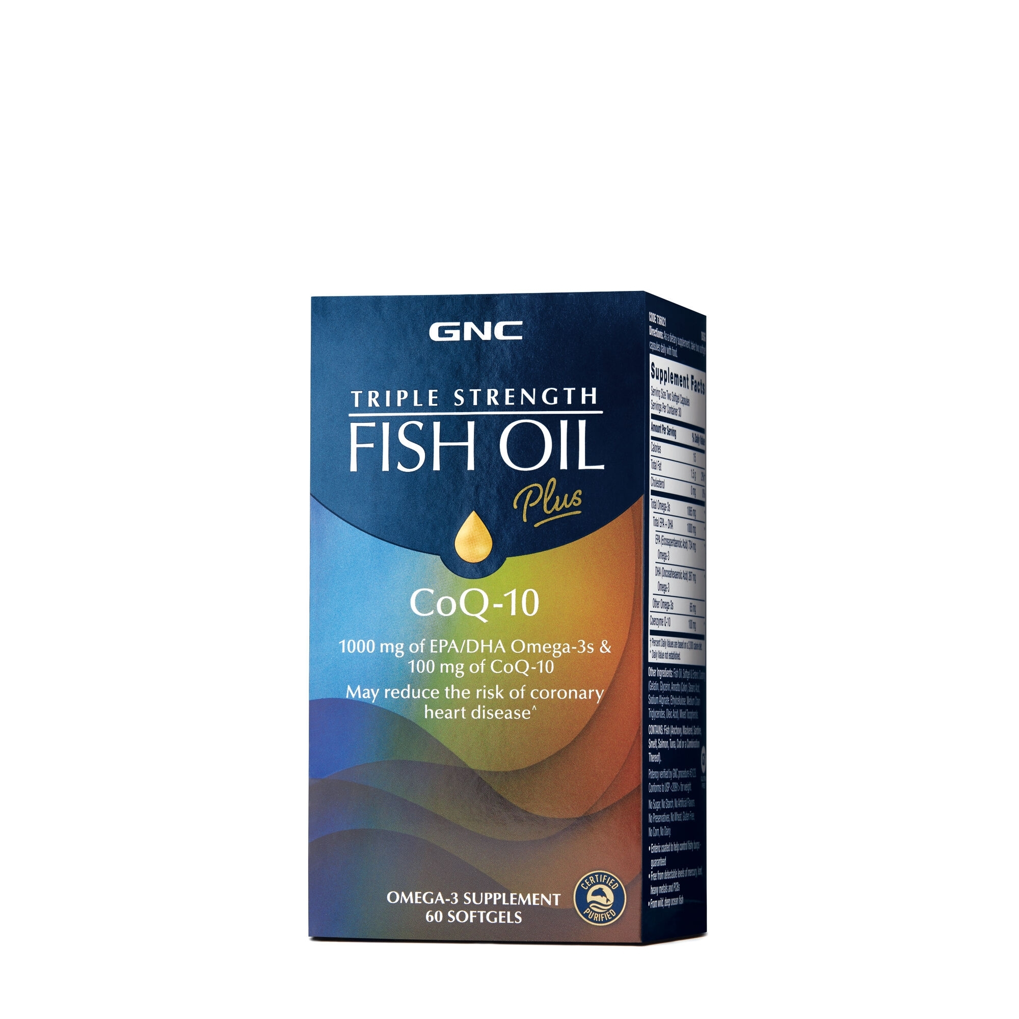 Ulei de peste Plus 1000 mg si coenzima Q-10 100 mg Triple Strength, 60 capsule, GNC