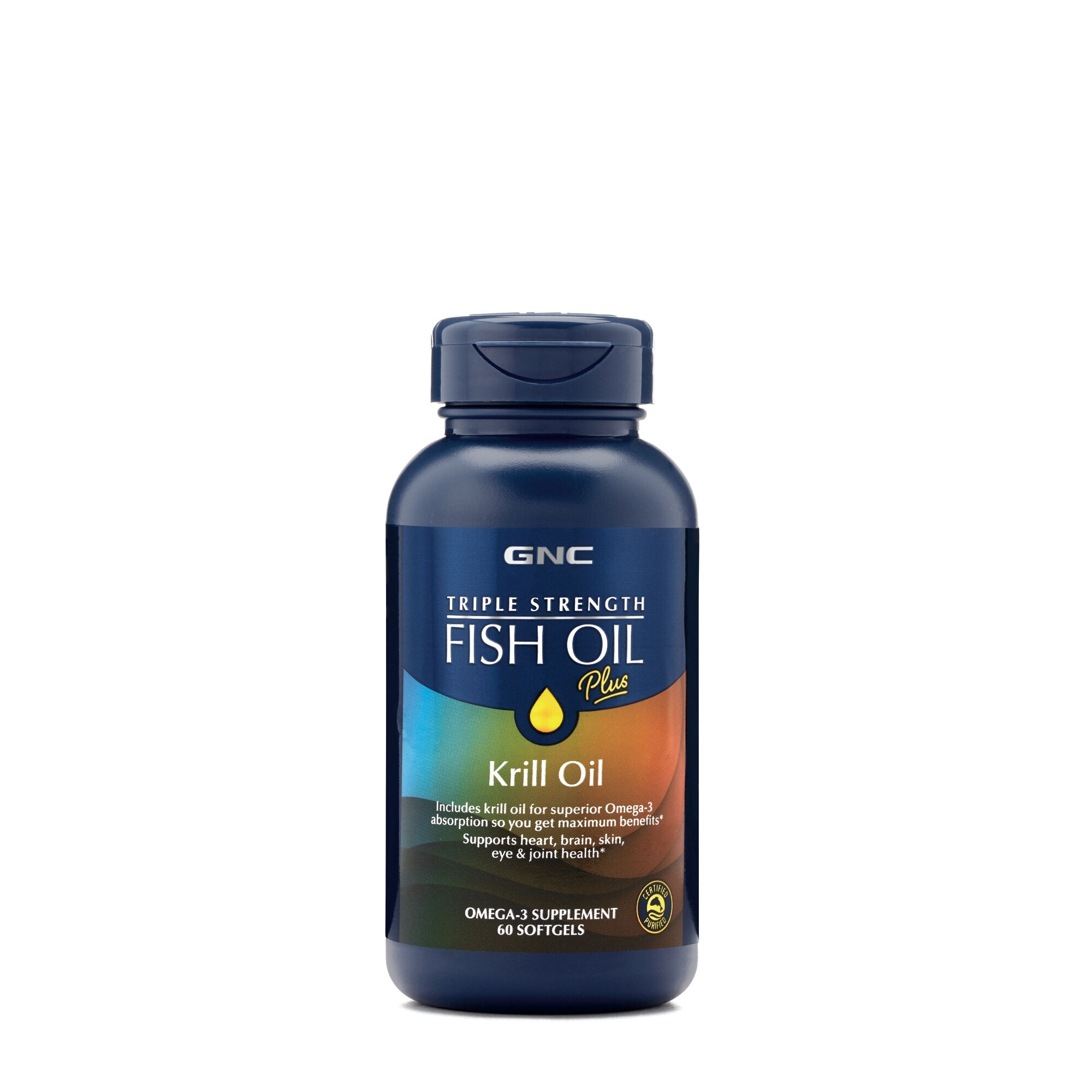 Ulei de peste plus ulei de krill Triple Strength, 60 capsule, GNC