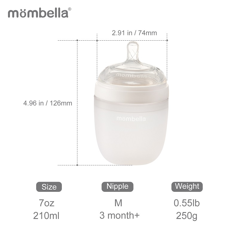 Biberon Anticolici Mombella Breast-Like, 210ml, Tetina M flux mediu, 100% Silicon, Ivory