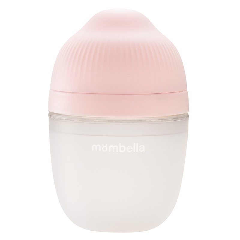 Biberon Anticolici Mombella Breast-Like, 210ml, Tetina M flux mediu, 100% Silicon, Old Roze
