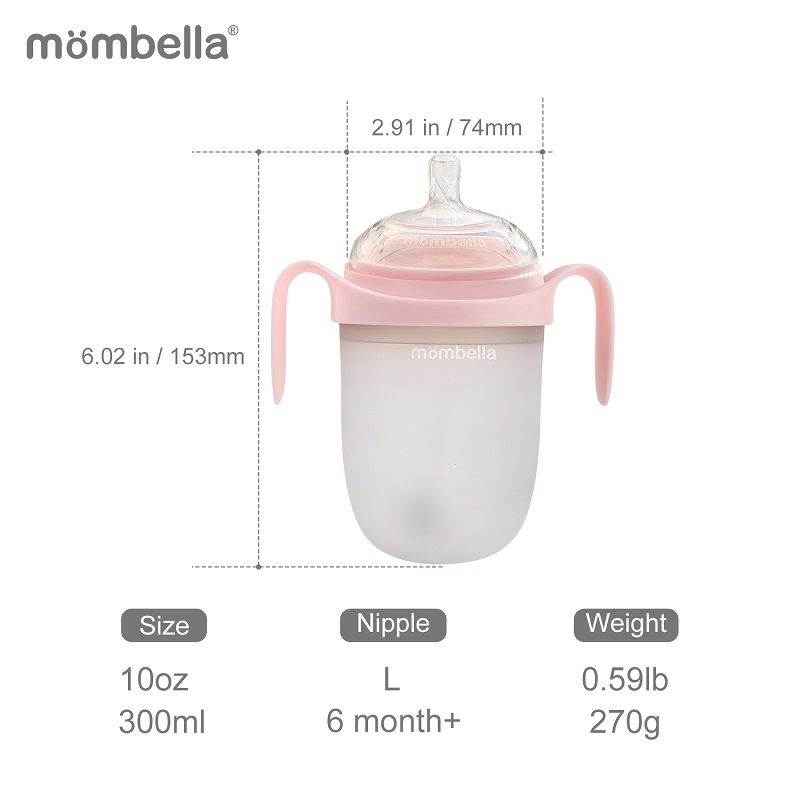 Biberon Anticolici Mombella Breast-Like, 300ml, Tetina 360Ãƒâ€šÃ‚Â° XL Flux Consistent, 100% Silicon, Old Roze