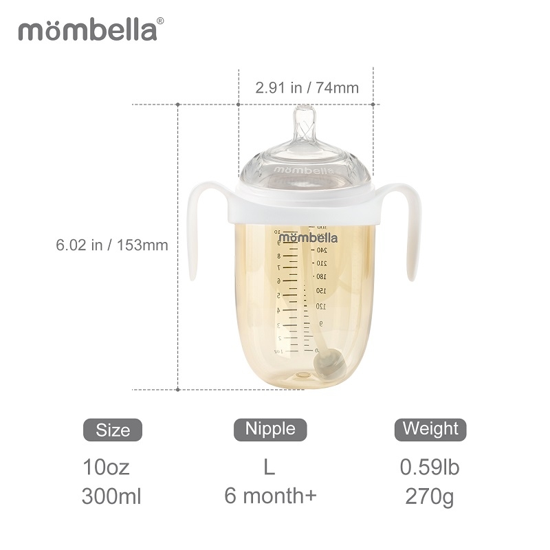 Biberon Anticolici Mombella Breast-Like, 300ml, Tetina 360Ãƒâ€šÃ‚Â° XL Flux Consistent, PPSU, Ivory