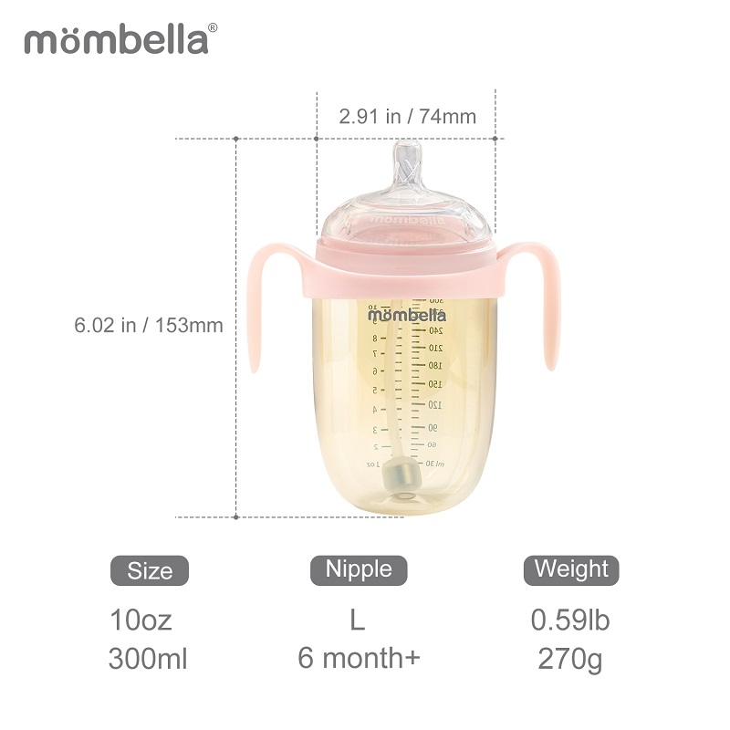 Biberon Anticolici Mombella Breast-Like, 300ml, Tetina 360Ãƒâ€šÃ‚Â° XL Flux Consistent, PPSU, Old Roze