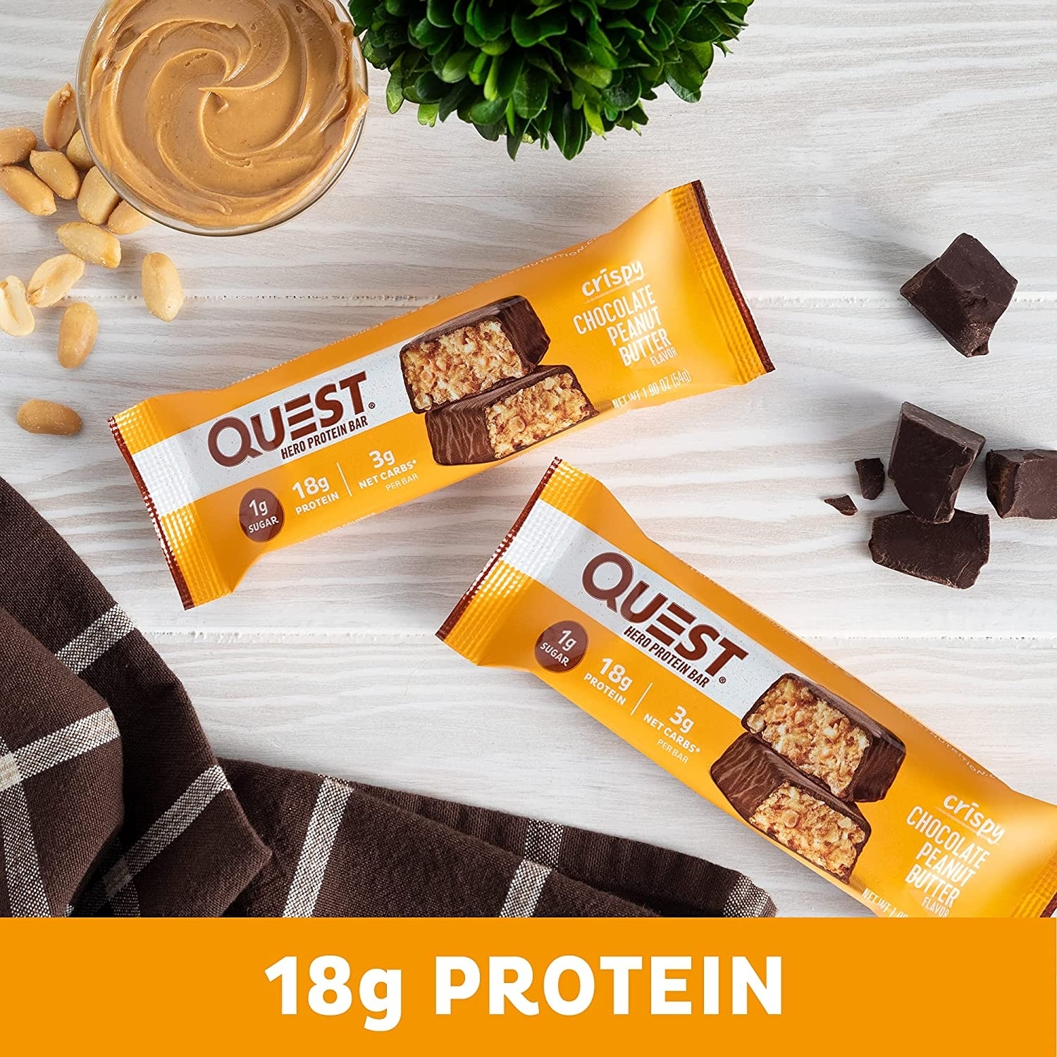 Baton proteic cu aroma de ciocolata si unt de arahide, 54 g, Quest