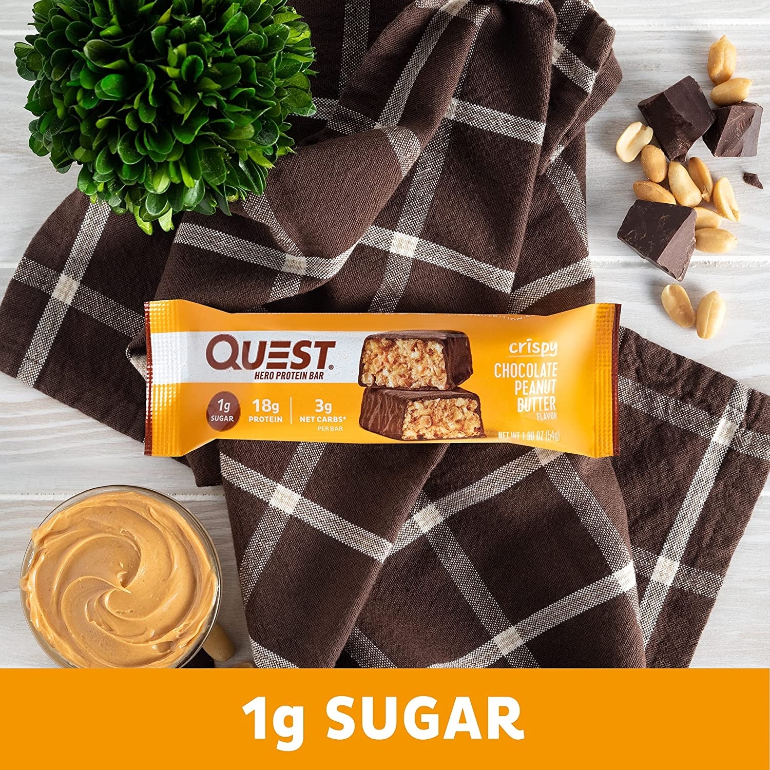 Baton proteic cu aroma de ciocolata si unt de arahide, 54 g, Quest