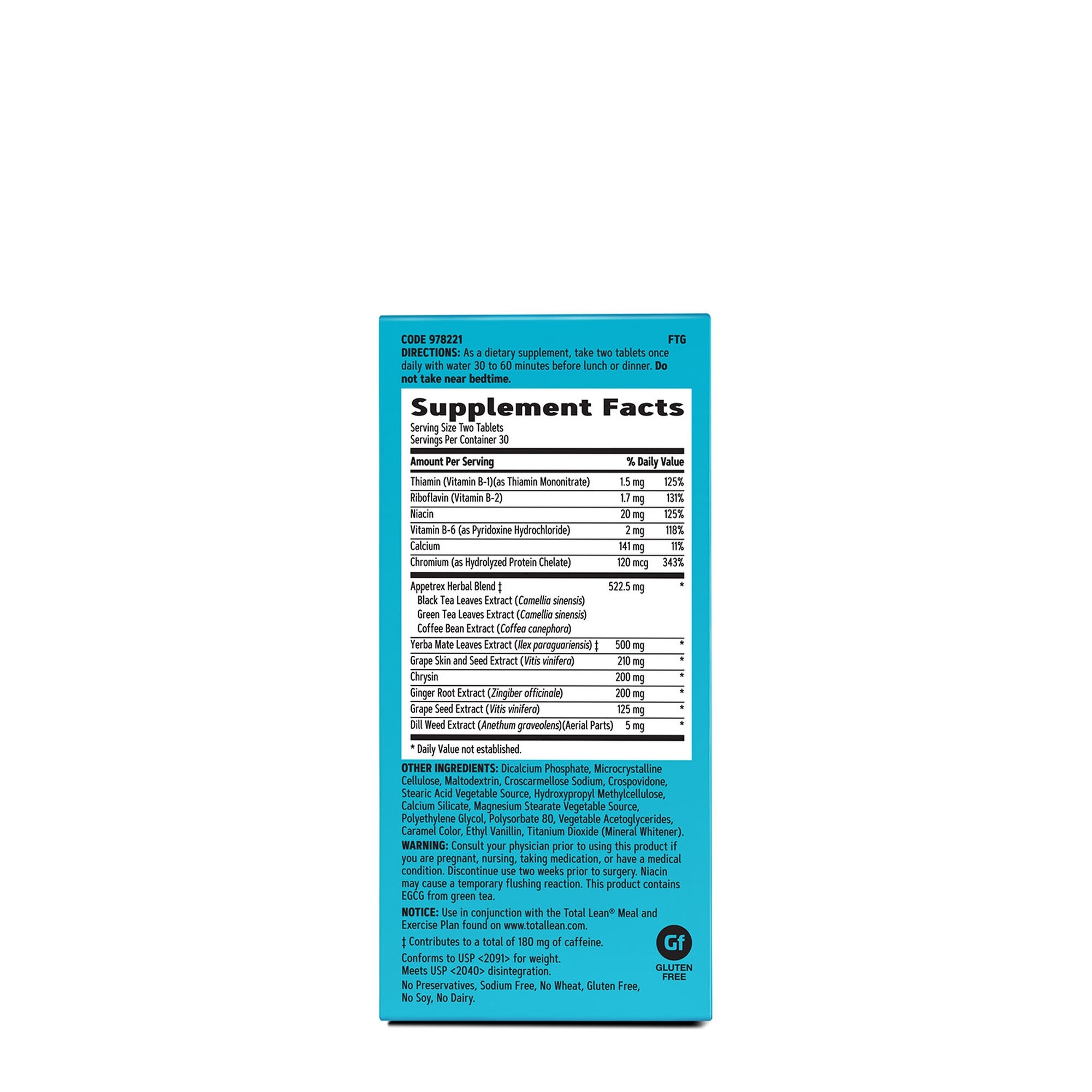 Formula pentru reducerea apetitului alimentar Total Lean, 60 tablete, GNC