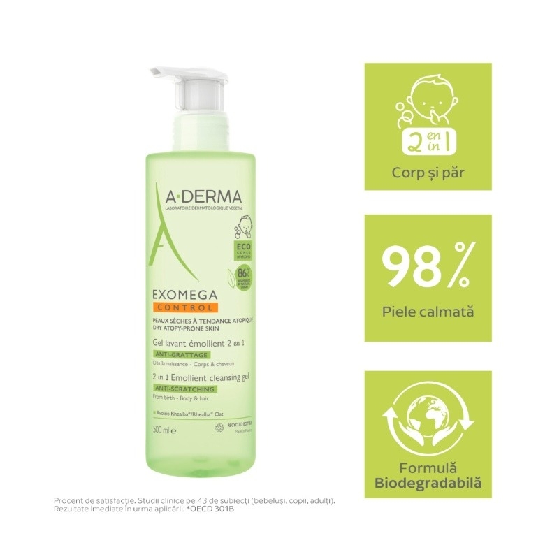 Exomega Control gel spumant emolient 2 in1, 500ml, A-Derma