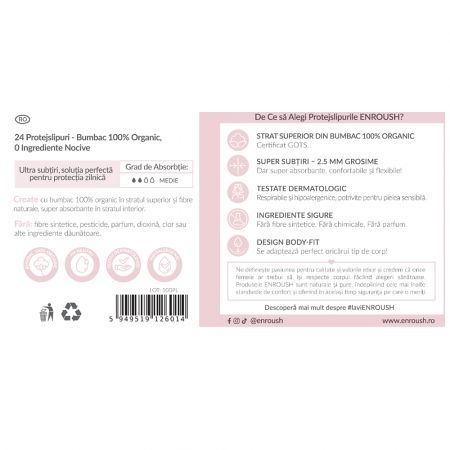 Absorbante din bumbac organic Zilnice, 24 bucati, Enroush Absorbante din bumbac organic Zilnice, 24 bucati, Enroush
