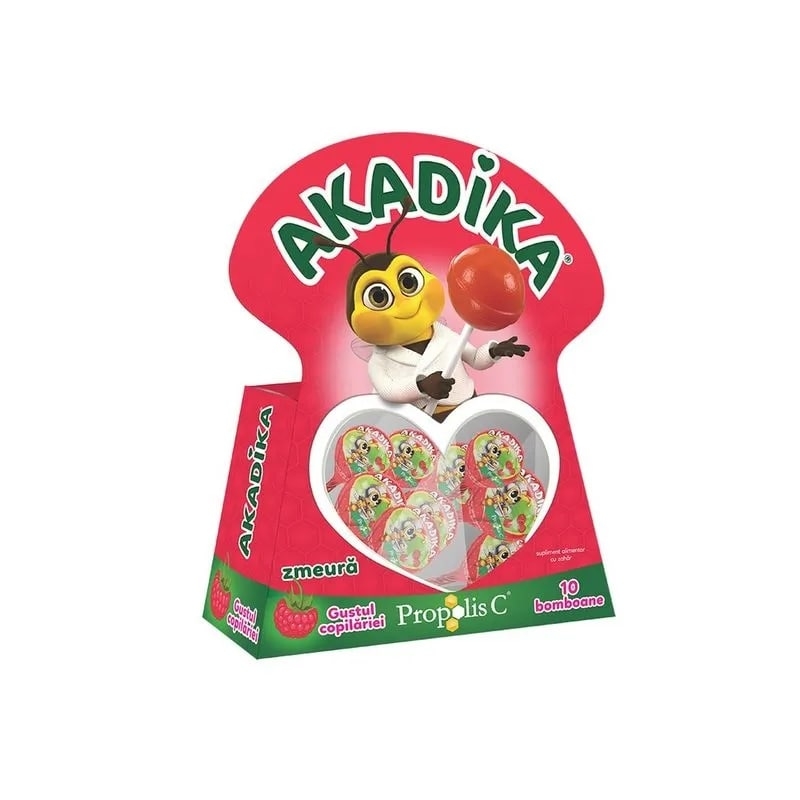 Acadele Akadika Propolis C zmeura, 10 bucati, Fiterman Pharma