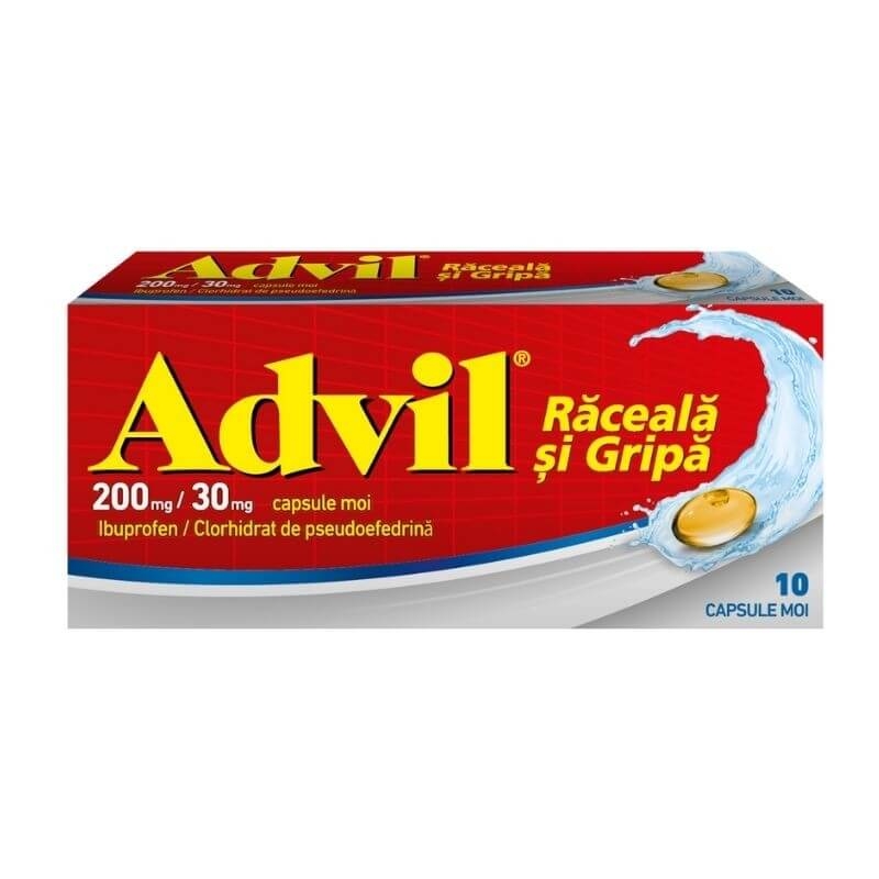 Advil raceala si gripa, 200 mg/30 mg, 10 capsule moi, Gsk