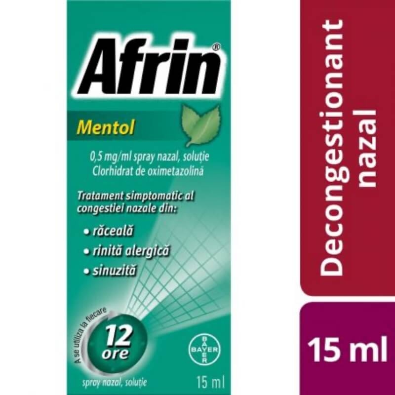 Afrin Mentol decongestionant nazal spray 0,5 mg/ml, 15 ml, Bayer