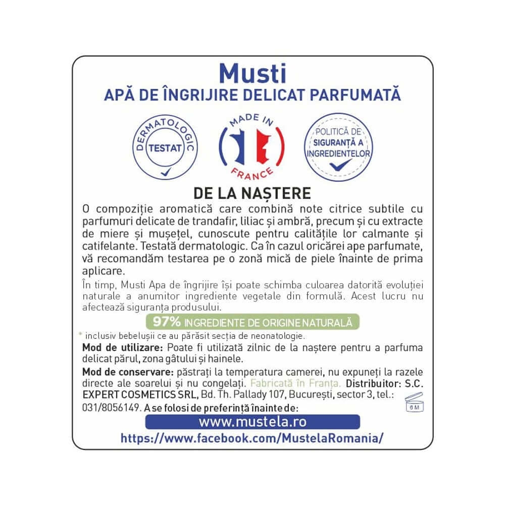Apa de ingrijire parfumata Musti, 50 ml, Mustela