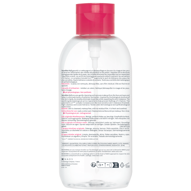 Solutie micelara cu pompa H2O Sensibio, 850 ml, Bioderma