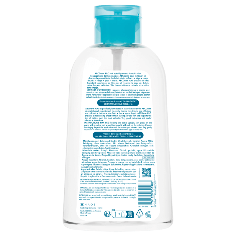 Apa micelara cu pompa inversa ABCDerm H2O, 1000 ml, Bioderma
