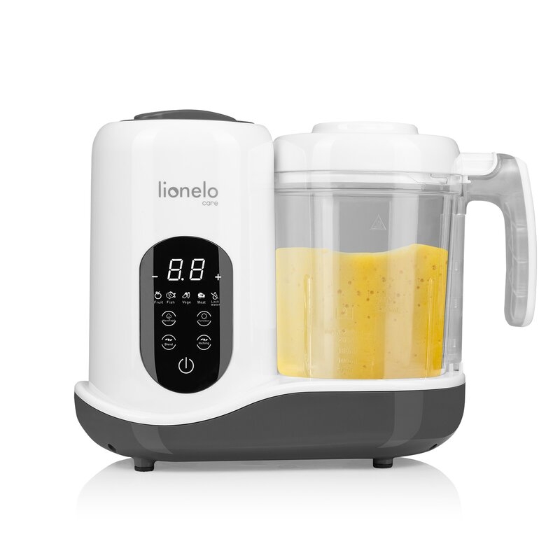 Aparat de gatit, Lionelo, BabyMenu, 5 in 1, Cu functii de gatire la abur, dezghetare, amestecare, incalzire si sterilizare, Cu recipient din tritan, Include meniu cu retete, Personalizare setari, Alb