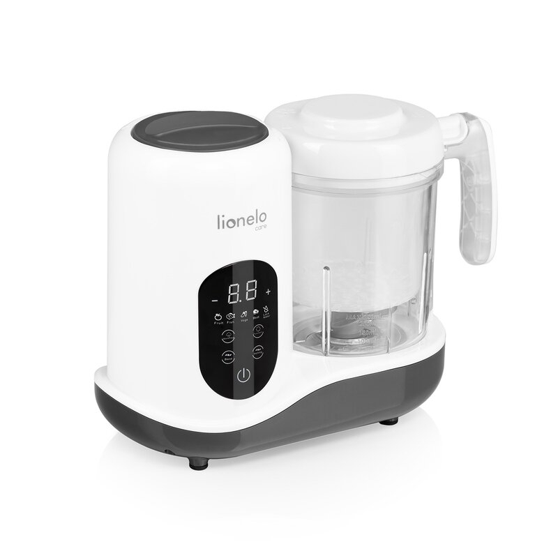 Aparat de gatit, Lionelo, BabyMenu, 5 in 1, Cu functii de gatire la abur, dezghetare, amestecare, incalzire si sterilizare, Cu recipient din tritan, Include meniu cu retete, Personalizare setari, Alb