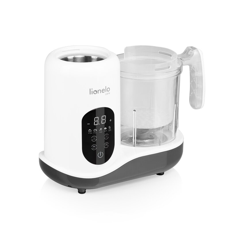 Aparat de gatit, Lionelo, BabyMenu, 5 in 1, Cu functii de gatire la abur, dezghetare, amestecare, incalzire si sterilizare, Cu recipient din tritan, Include meniu cu retete, Personalizare setari, Alb