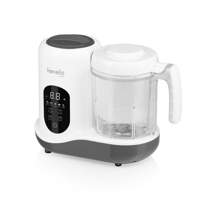 Aparat de gatit, Lionelo, BabyMenu, 5 in 1, Cu functii de gatire la abur, dezghetare, amestecare, incalzire si sterilizare, Cu recipient din tritan, Include meniu cu retete, Personalizare setari, Alb
