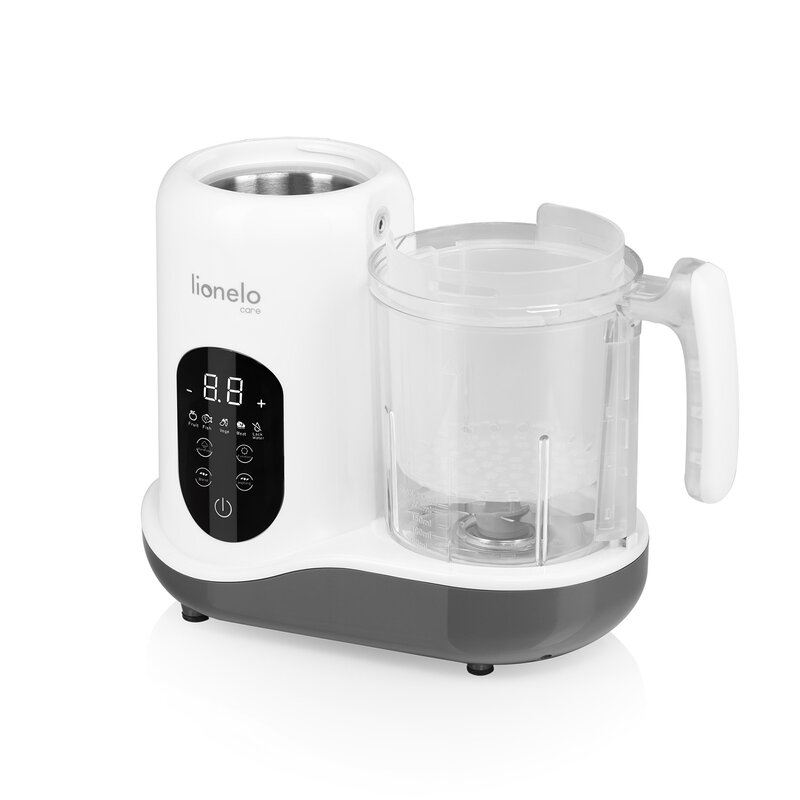 Aparat de gatit, Lionelo, BabyMenu, 5 in 1, Cu functii de gatire la abur, dezghetare, amestecare, incalzire si sterilizare, Cu recipient din tritan, Include meniu cu retete, Personalizare setari, Alb