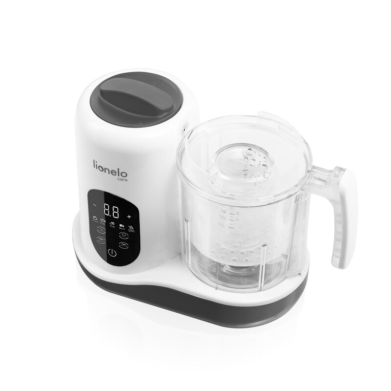 Aparat de gatit, Lionelo, BabyMenu, 5 in 1, Cu functii de gatire la abur, dezghetare, amestecare, incalzire si sterilizare, Cu recipient din tritan, Include meniu cu retete, Personalizare setari, Alb